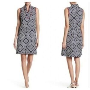 Eliza J  Mandarin Collar Blue White Shift Dress Size 6